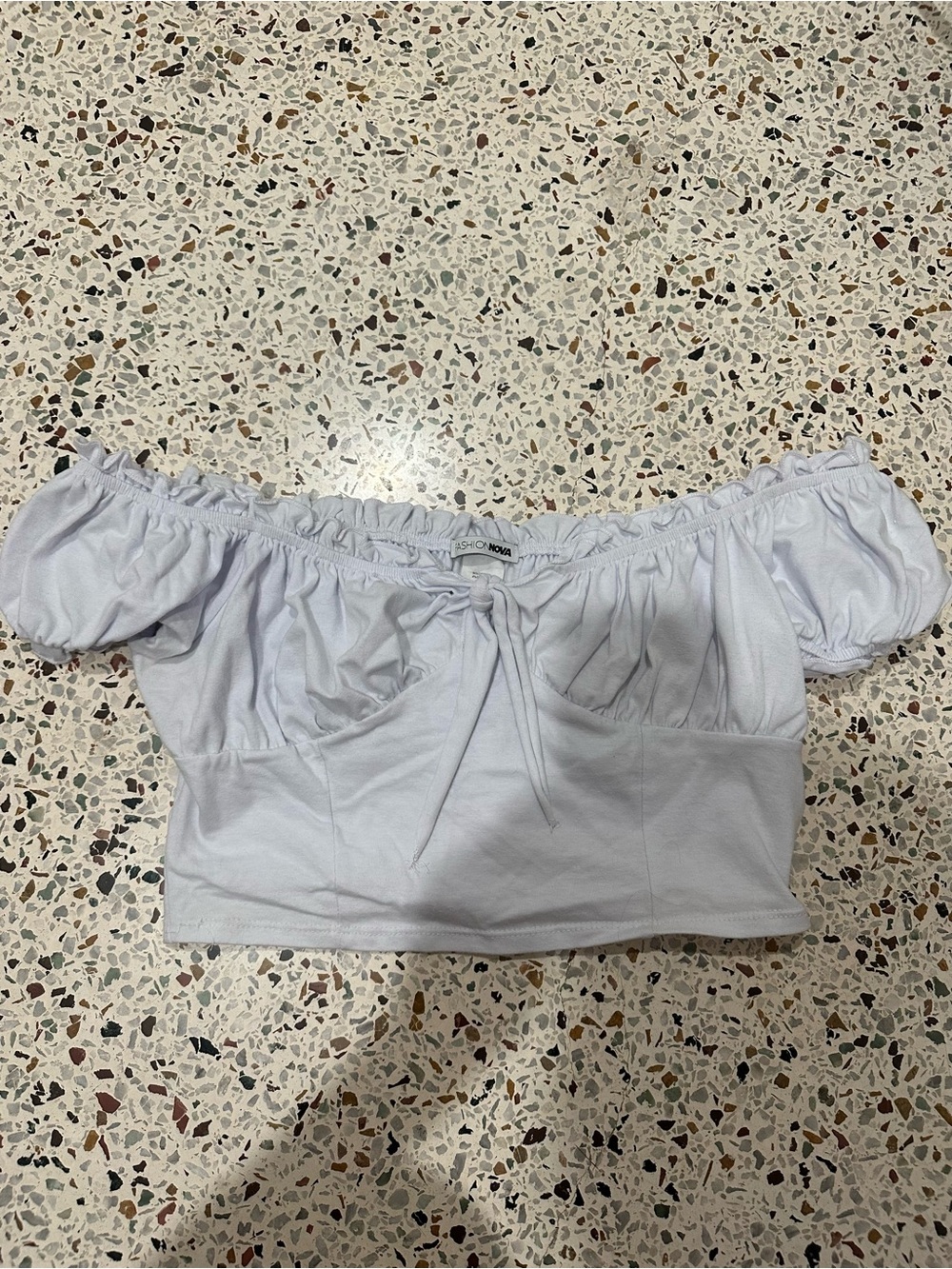 Fashion Nova White Off-Shoulder Tie-Front Crop Top